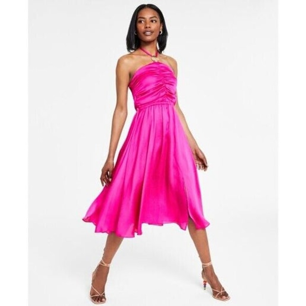 I.N.C. International Concepts Women's Large Ruched Pink Halter Dress NWT